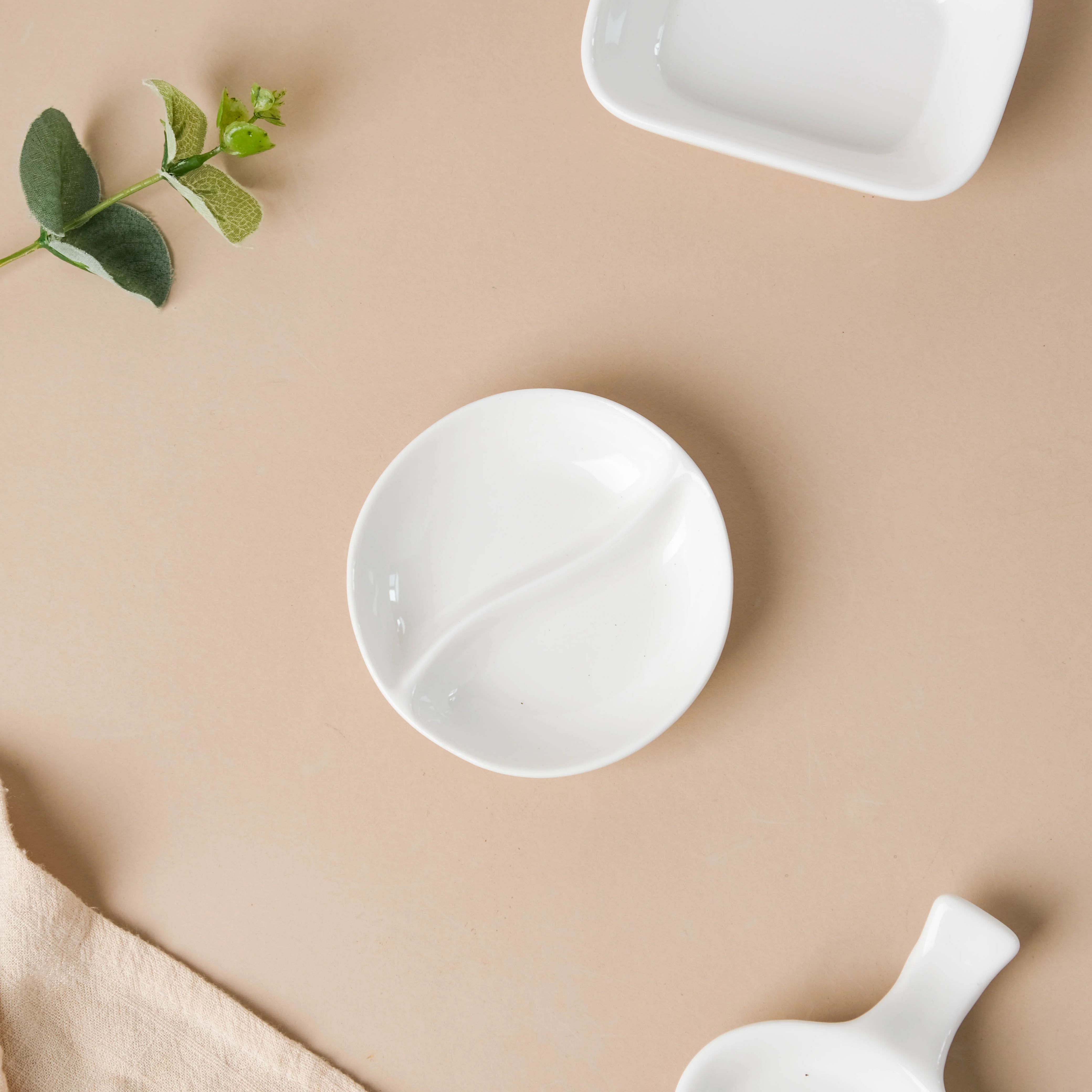 Serena Lily White Ceramic 2 Section Dip Bowl - Image 5