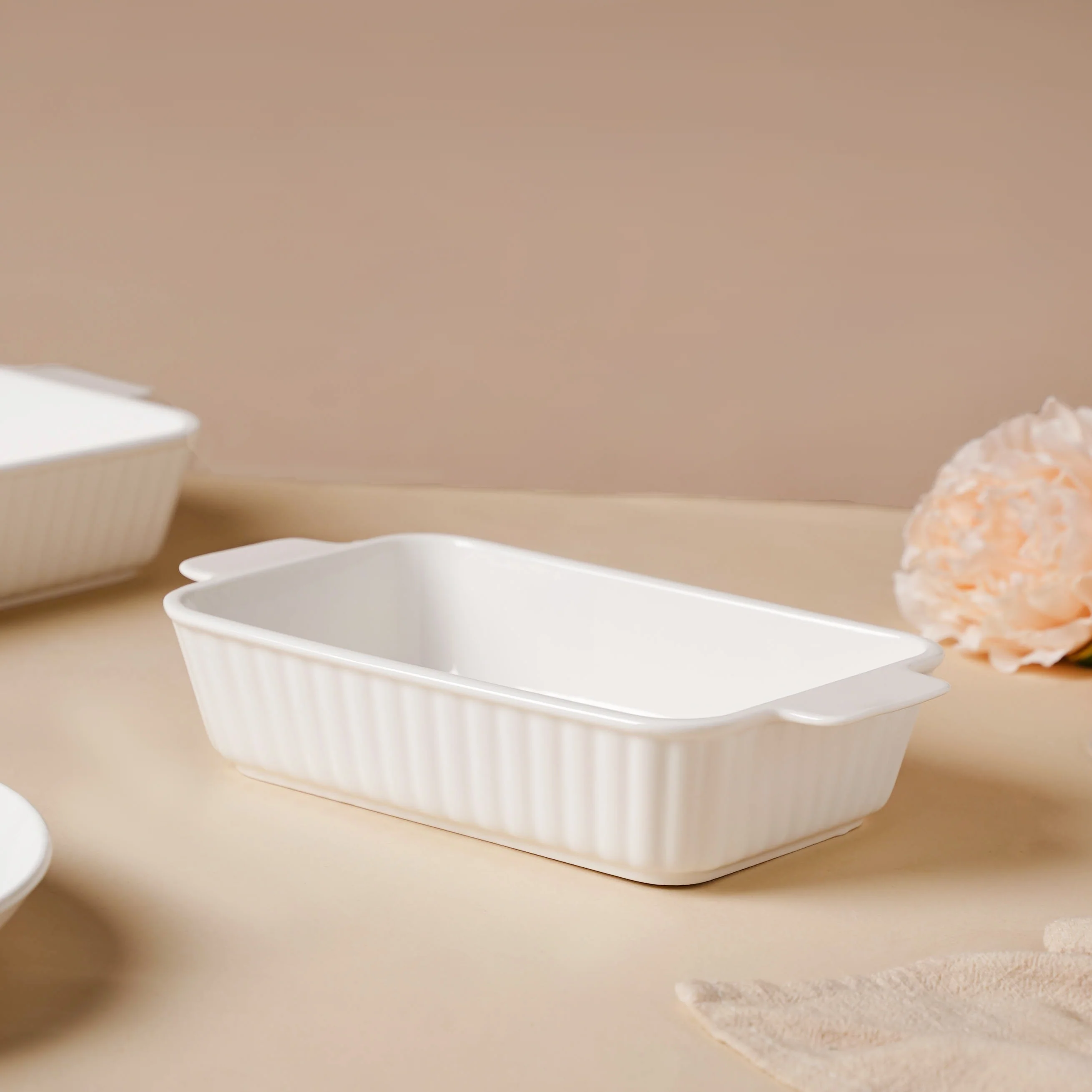 Serena Lily White Ceramic Ribbed Baking Plate Small - Image 6