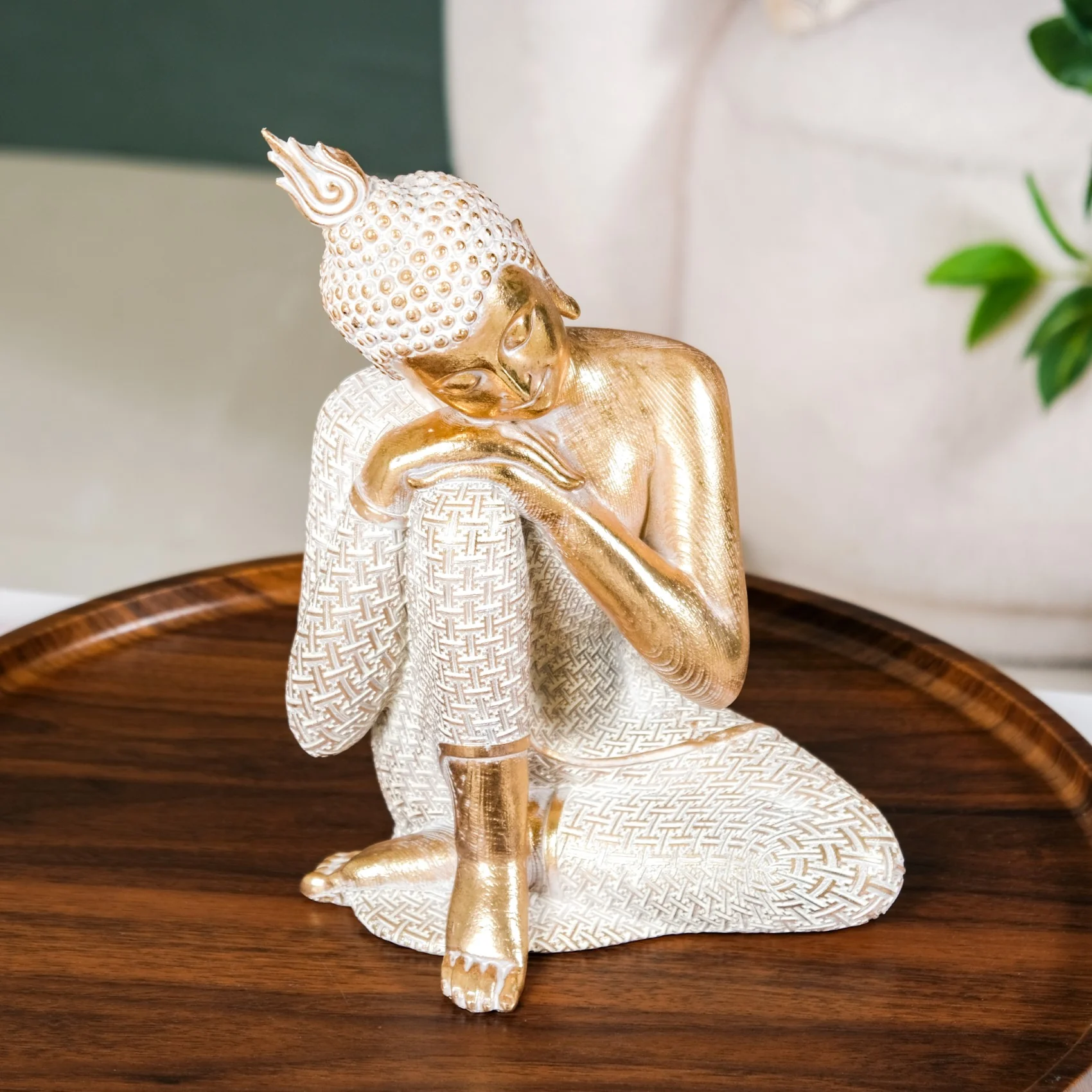 Serene Buddha Idol Showpiece For Home Decor Gold 12 Inch - Image 9