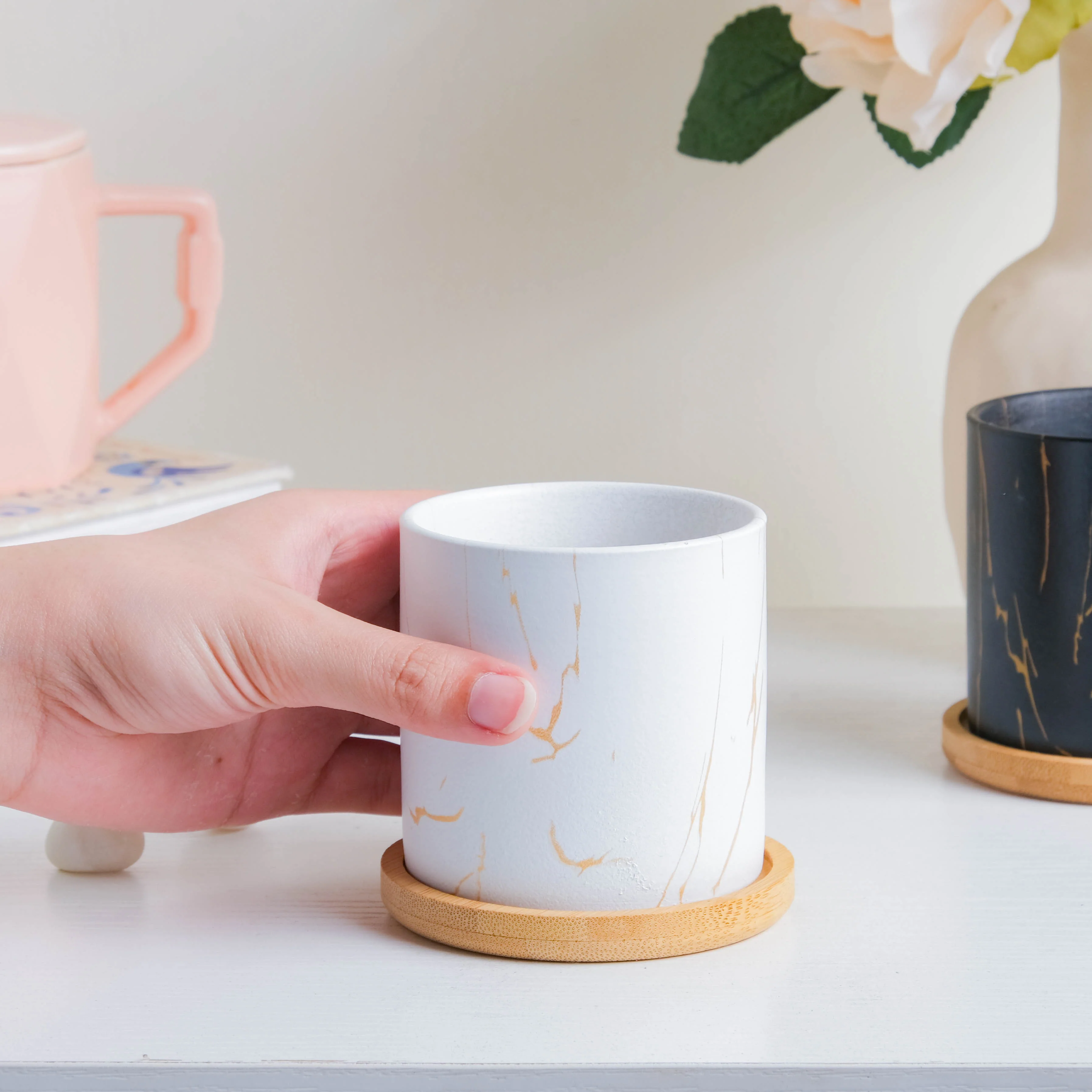 Serene White Planter With Coaster - Image 3
