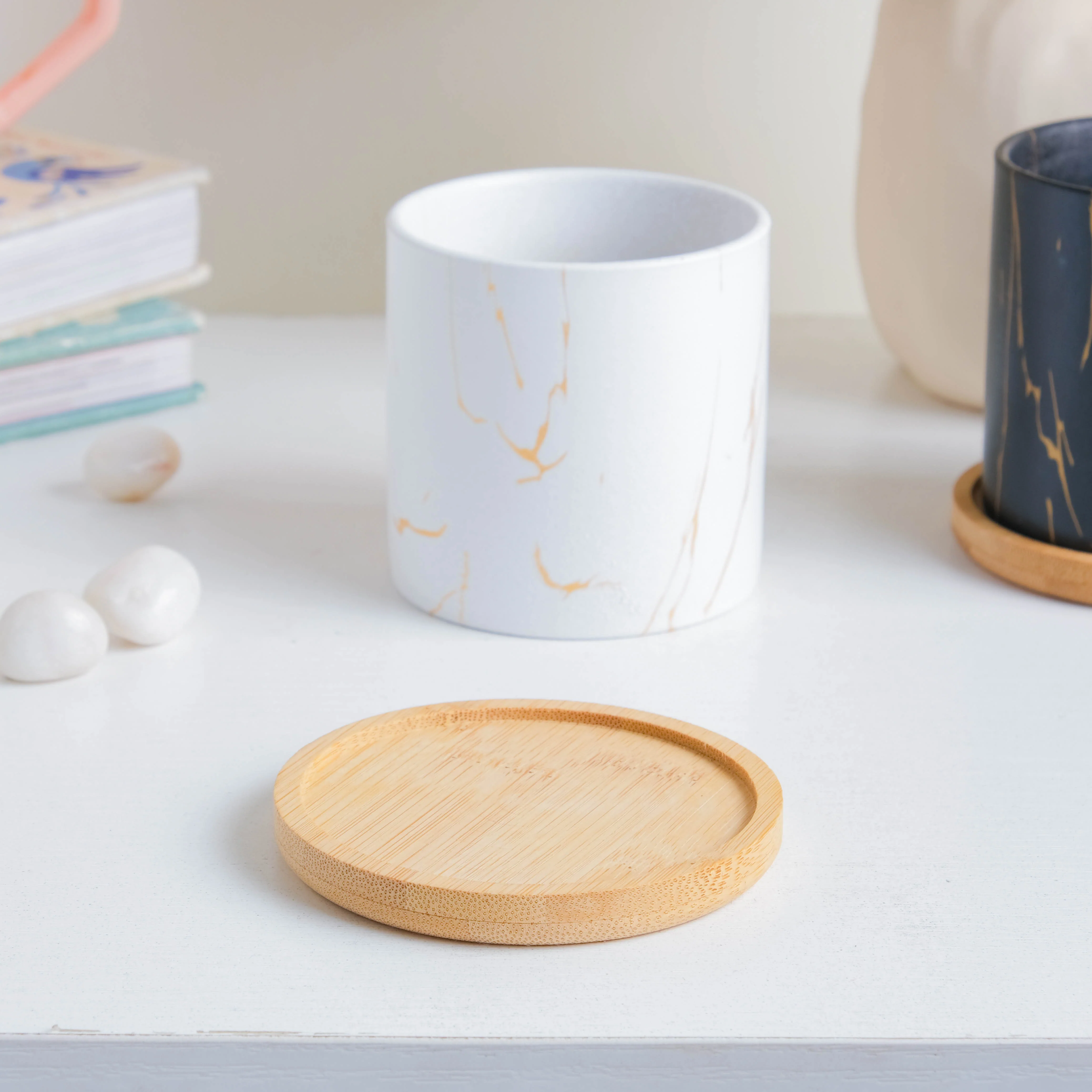 Serene White Planter With Coaster - Image 4