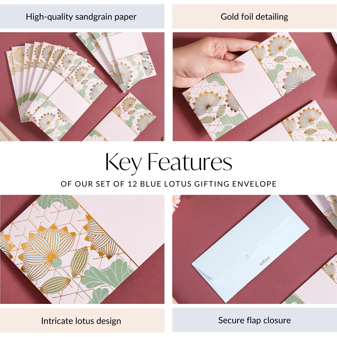 Set Of 12 Blue Lotus Money Gifting Envelope - Image 5