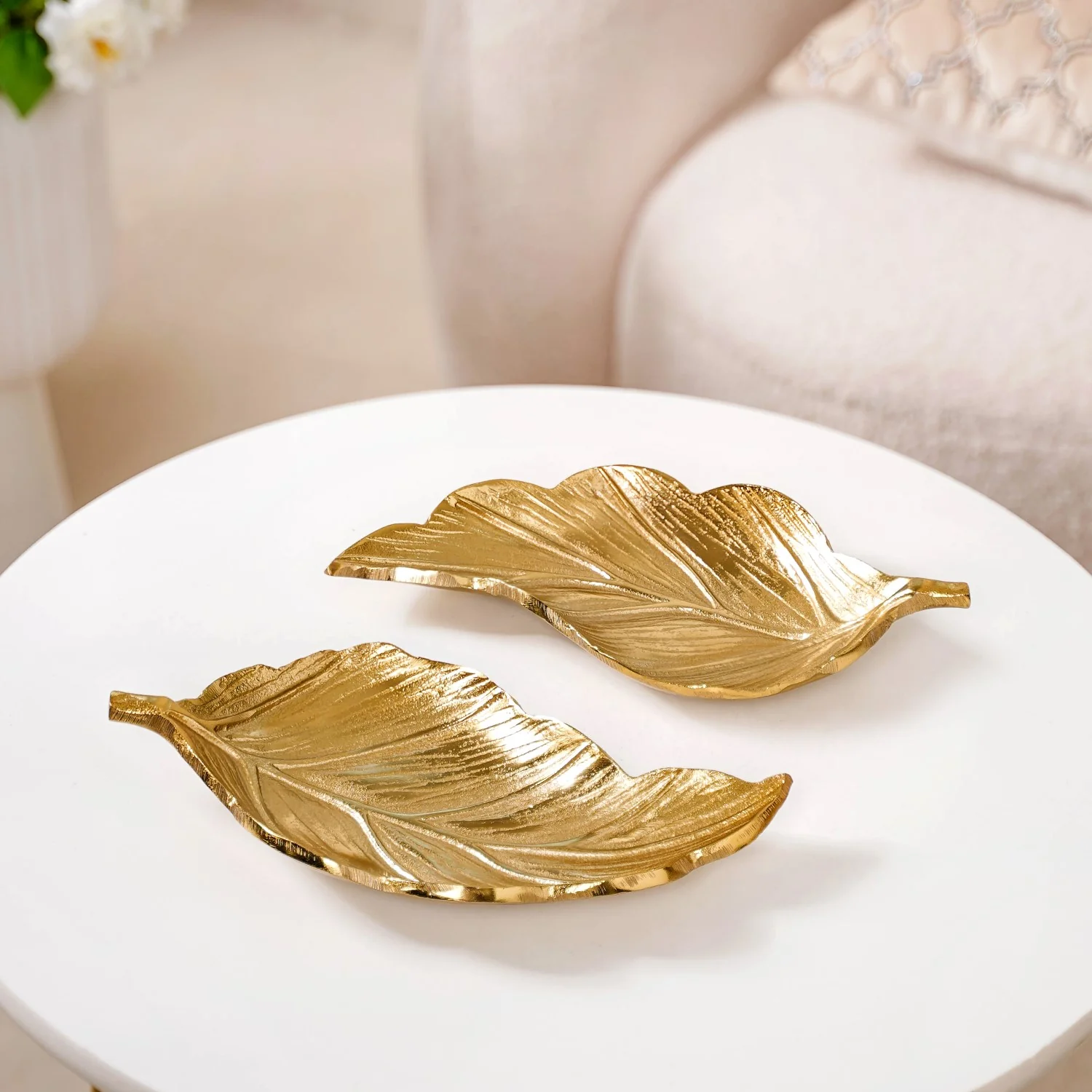 Set Of 2 Decorative Gold Leaf Trinket Tray - Image 6