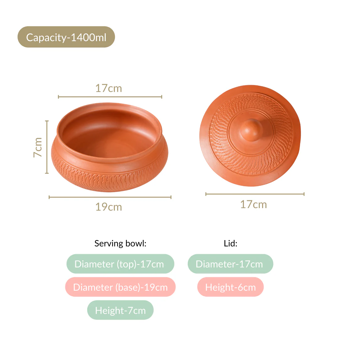Set Of 2 Engraved Terracotta Serving Bowls With Lid 1400ml - Image 4