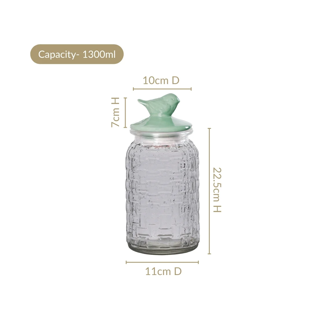 Set Of 2 Glass Jars With Green Bird Lid 1300ml - Image 4