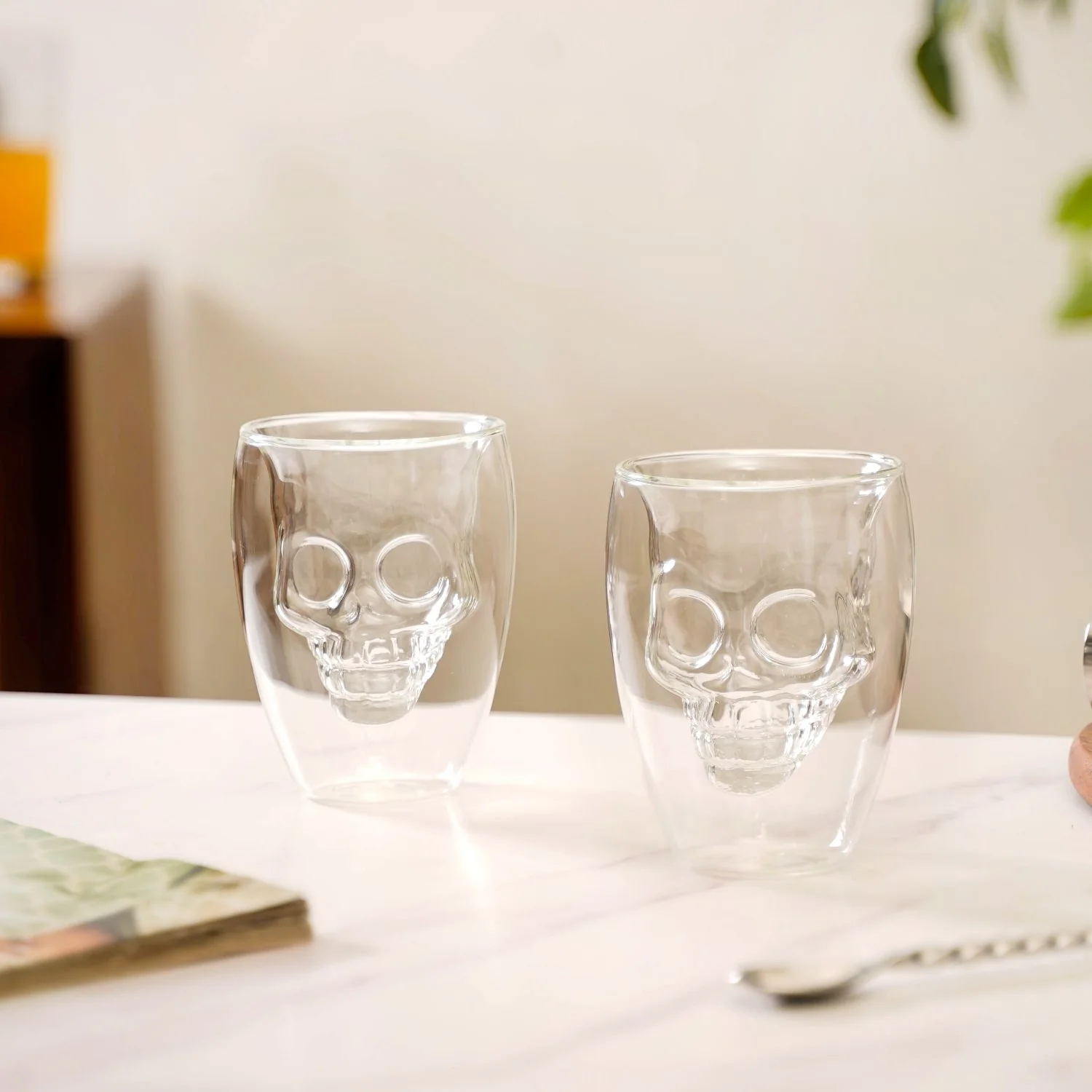 Set Of 2 Glass Skull Double Wall Tumblers 250ml - Image 3