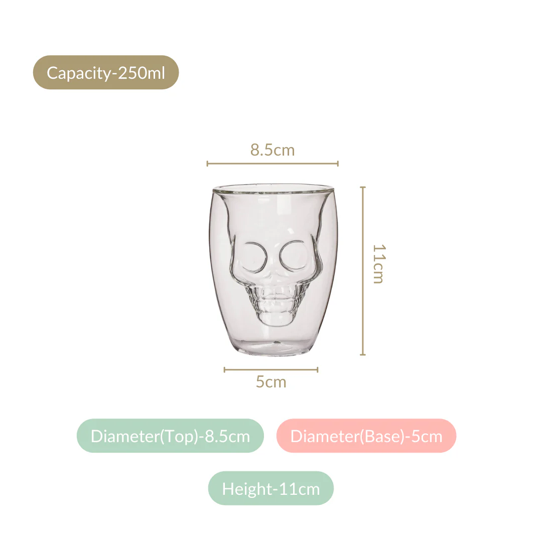 Set Of 2 Glass Skull Double Wall Tumblers 250ml - Image 4