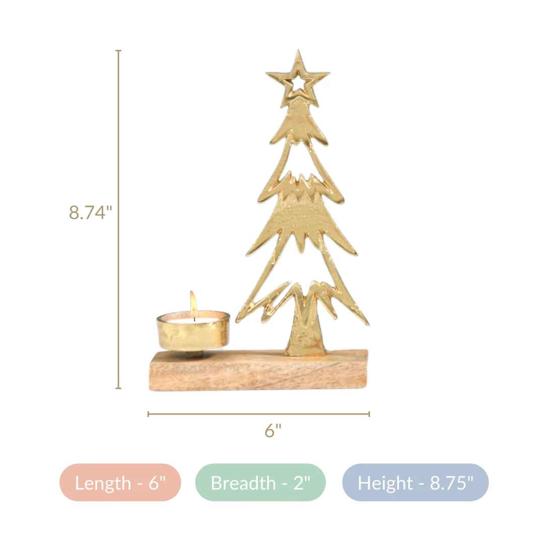 Set Of 2 Gold Tree Tea Light Holder - Image 4
