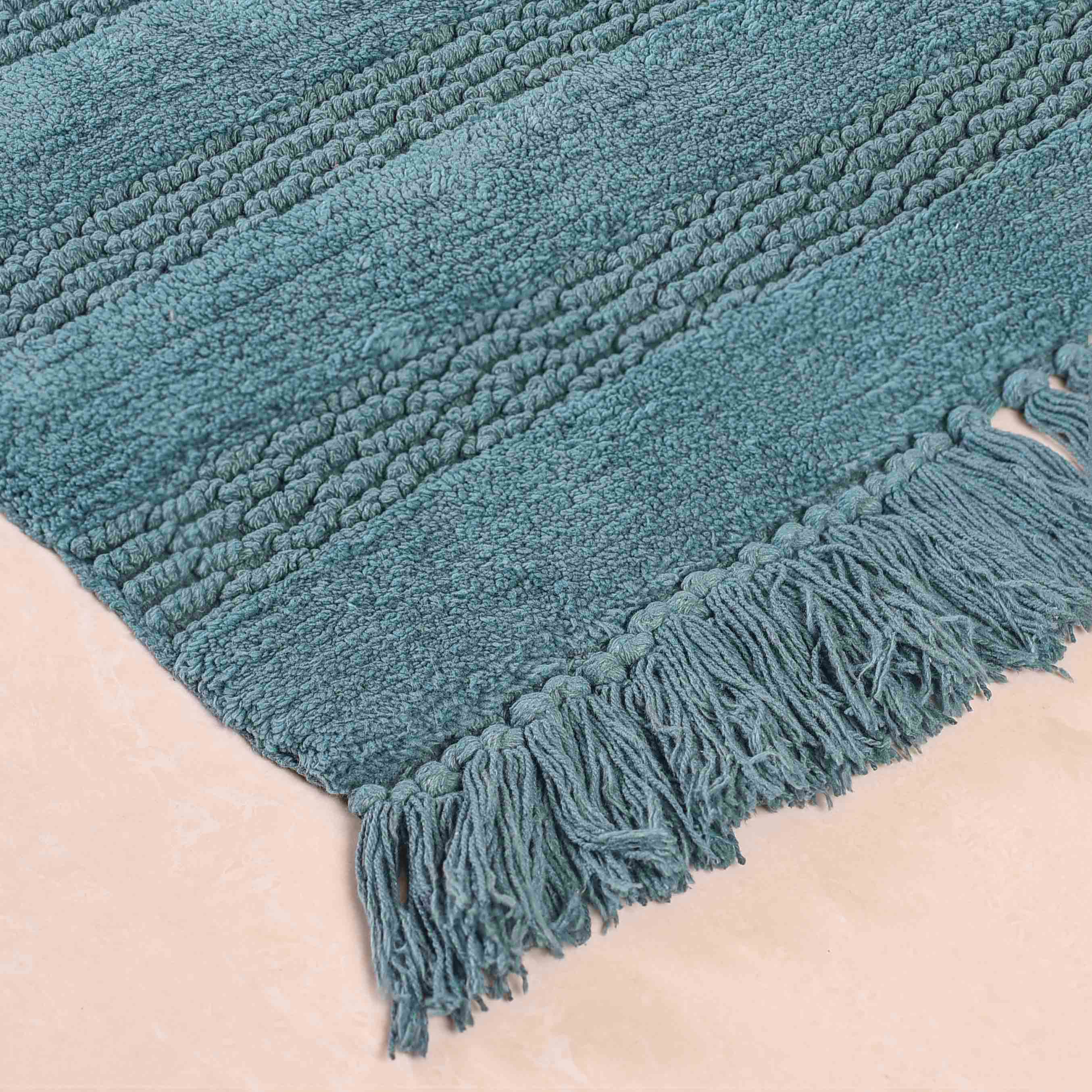 Set Of 2 Handwoven Ribbed Twill Plush Cotton Door Mats Blue 31x17 Inch - Image 8
