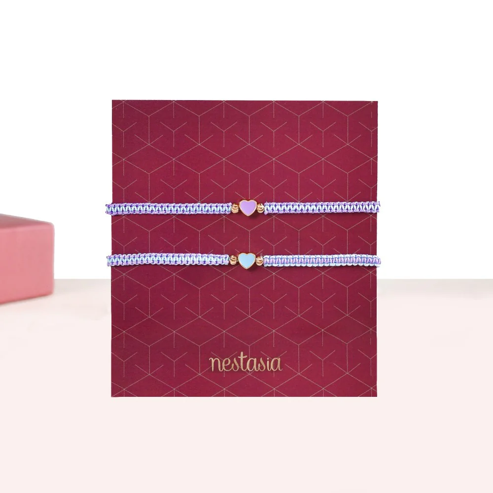 Set Of 2 Heart Charm Braided Bracelet