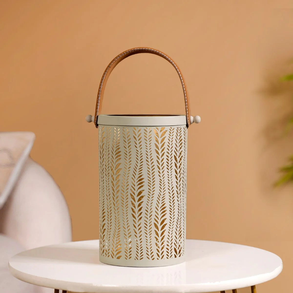 Set Of 2 Lanterns With Leaf Trail Cutwork Sage Green - Image 7