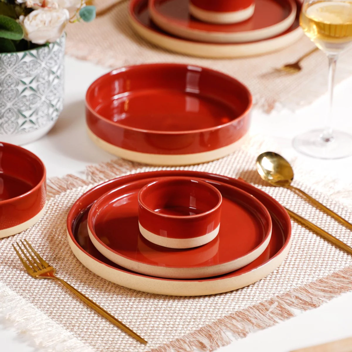 Set Of 2 Large Amber Clay Serving Bowls 800ml - Image 3
