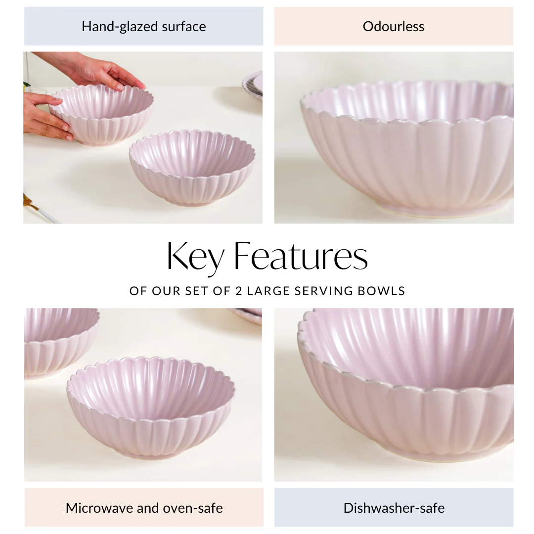 Set Of 2 Large Lilac Scallop Serving Bowls 1000ml - Image 8