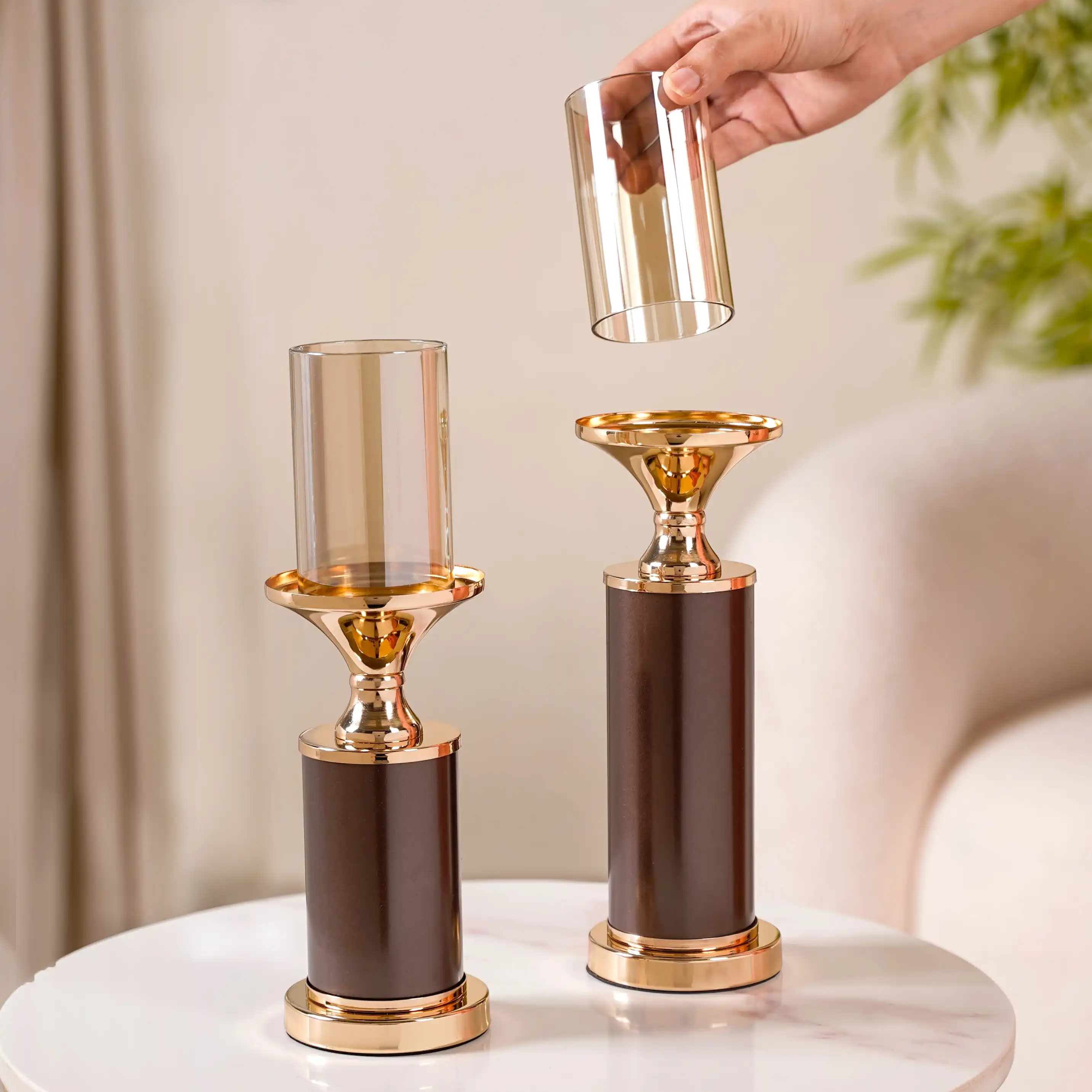 Set Of 2 Luxury Pillar Candle Holder - Image 2