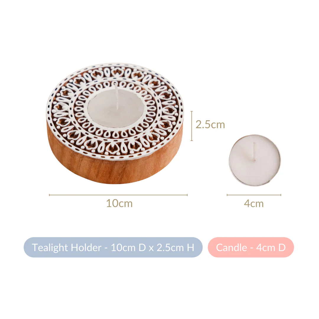 Set Of 2 Mandala Wooden Block Candle Tea Light Holders - Image 4