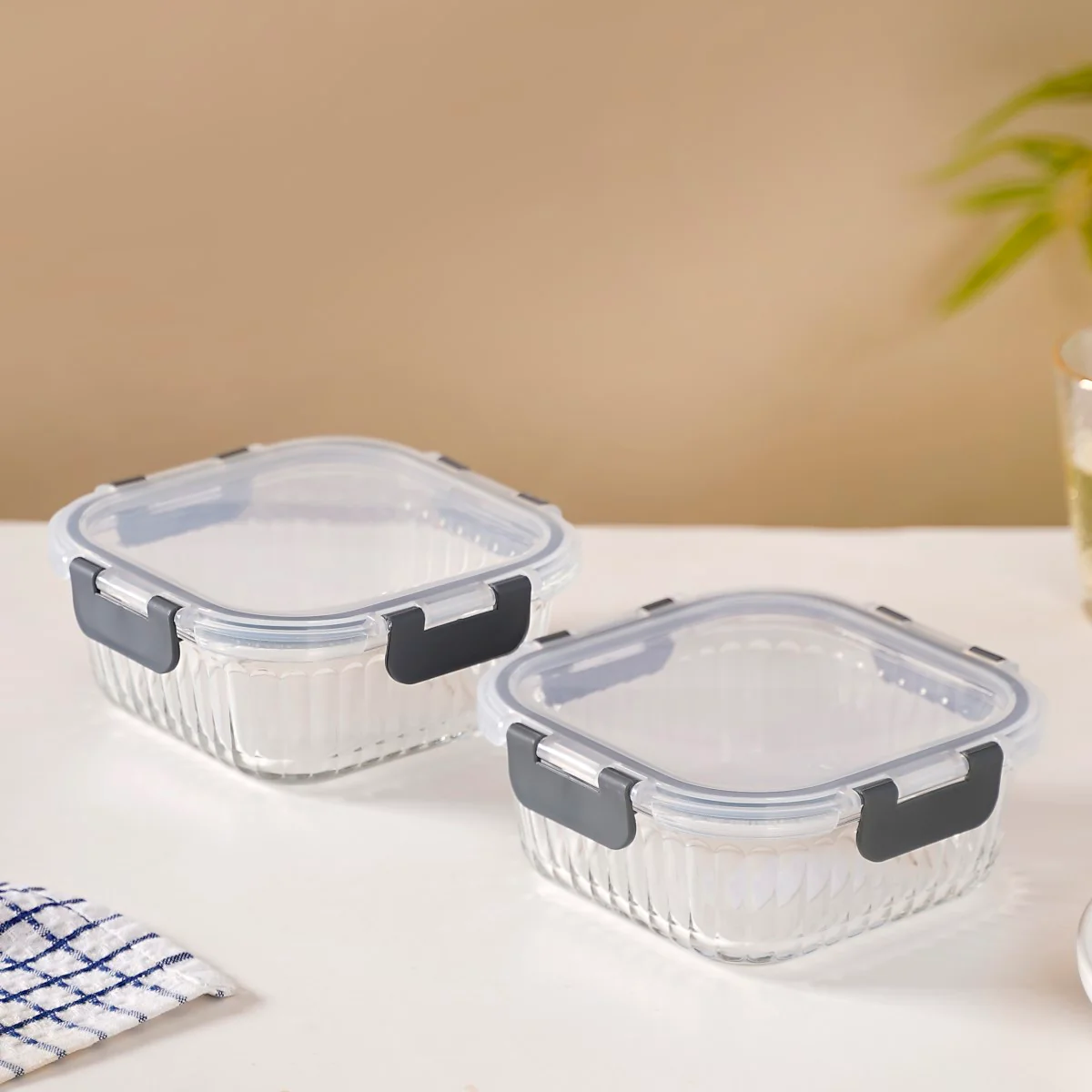 Set Of 2 Microwave Safe Glass Storage Food Containers 800ml - Image 2