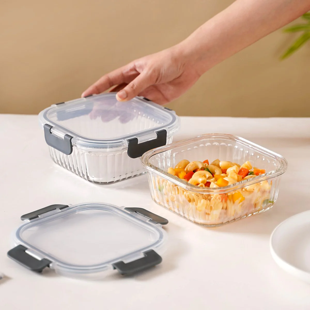 Set Of 2 Microwave Safe Glass Storage Food Containers 800ml - Image 4