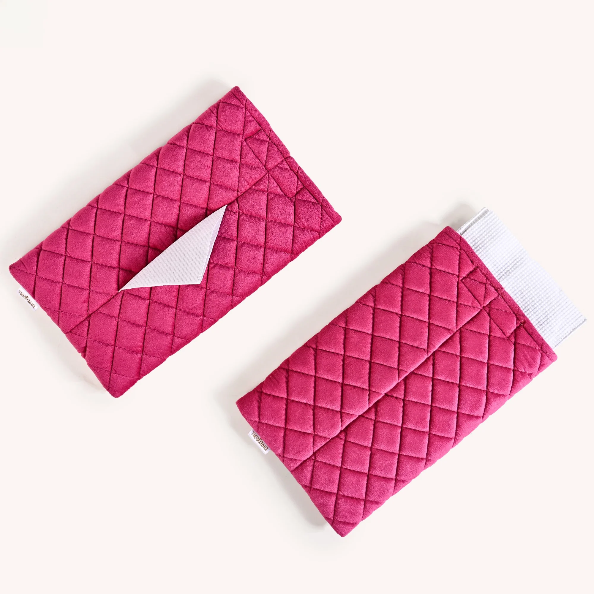 Set Of 2 Quilted Velvet Tissue Holders For Cars - Image 2