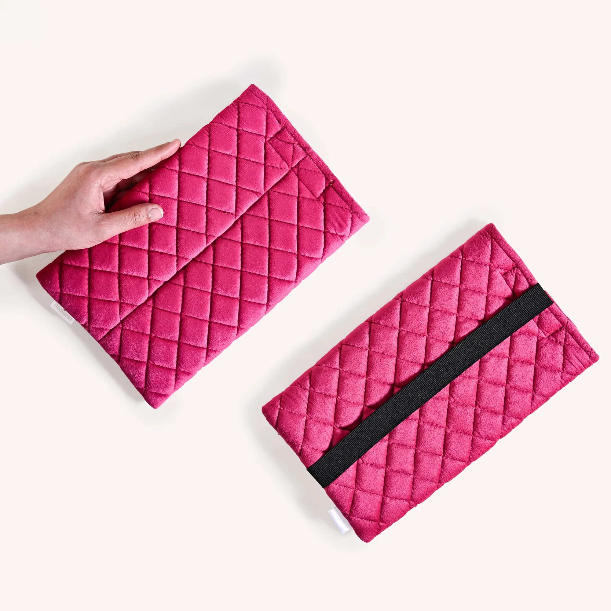 Set Of 2 Quilted Velvet Tissue Holders For Cars - Image 3