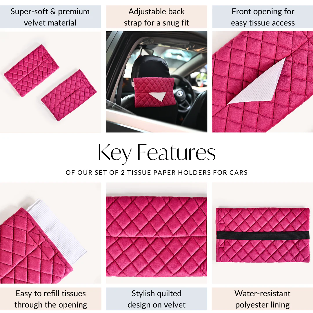 Set Of 2 Quilted Velvet Tissue Holders For Cars - Image 5