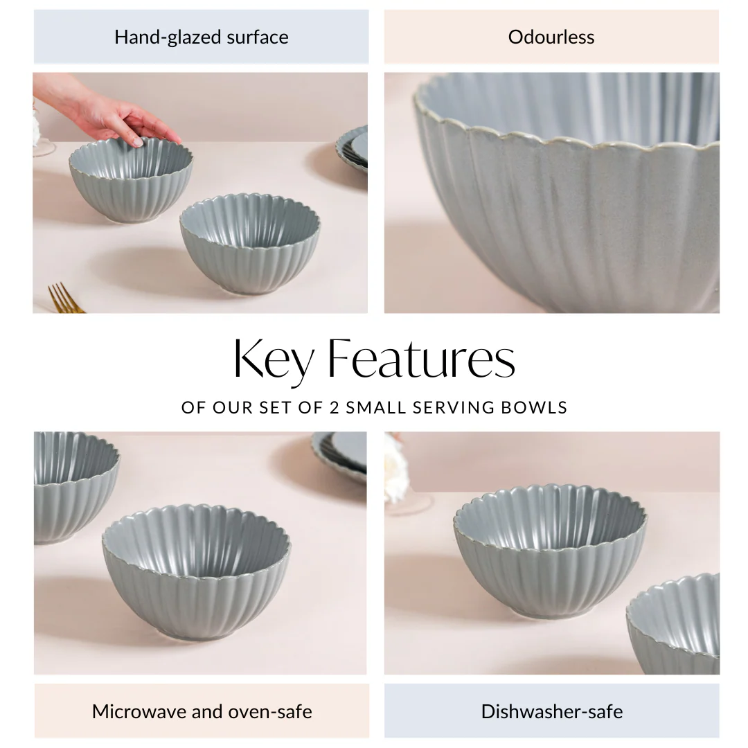 Set Of 2 Scallop Serving Bowls Small Grey 800ml - Image 5
