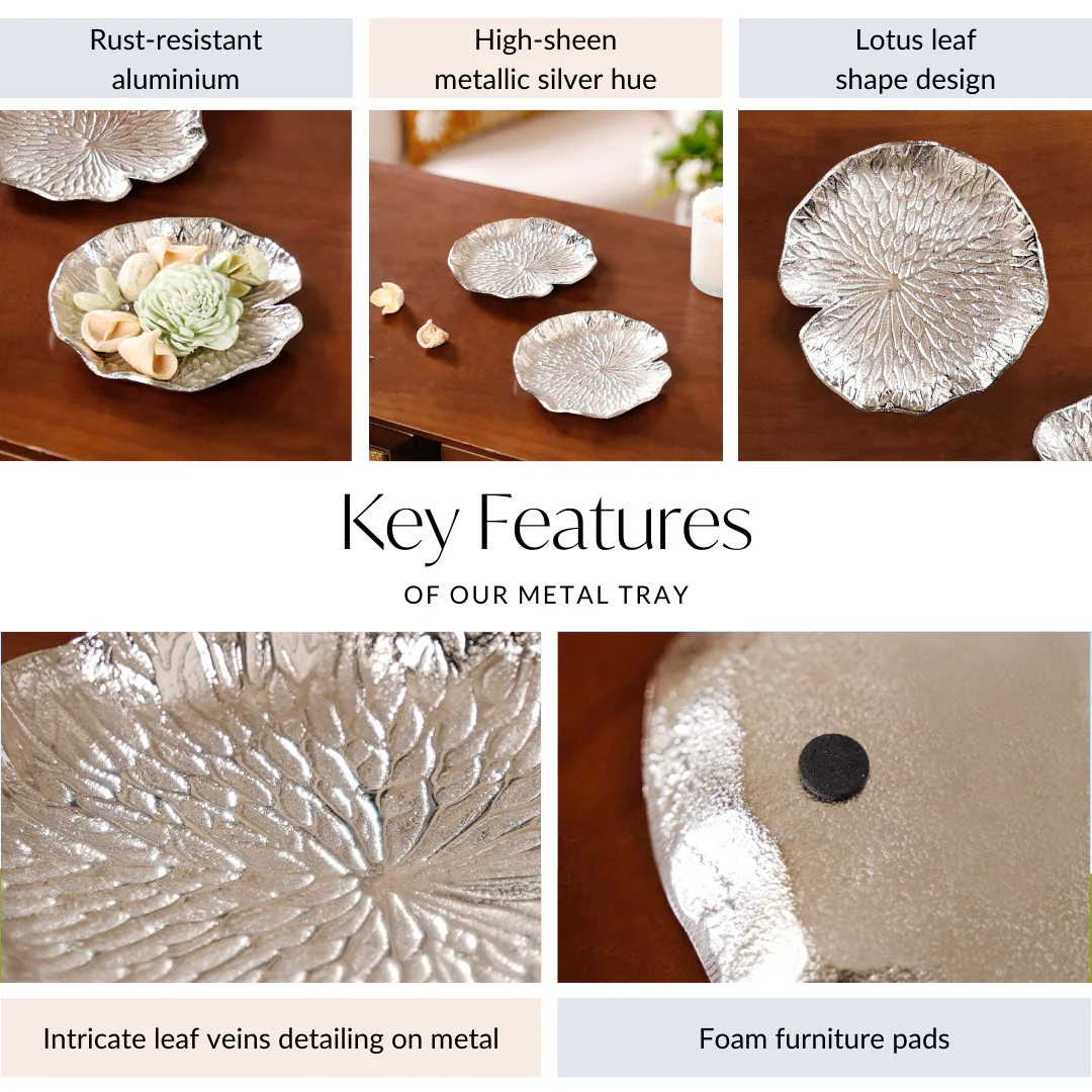 Set Of 2 Silver Lotus Leaf Decorative Tray - Image 5