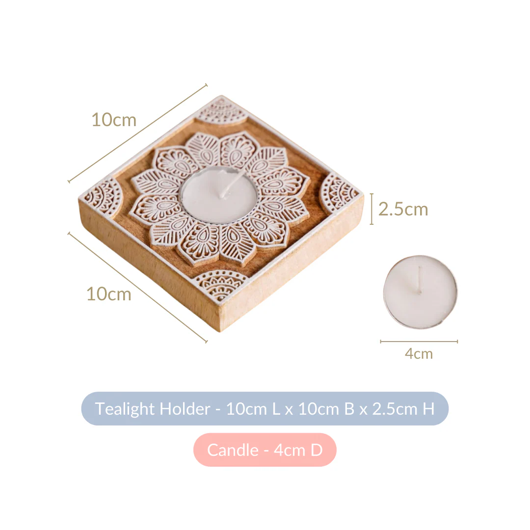 Set Of 2 Square Block Wooden Tea Light Holders - Image 4