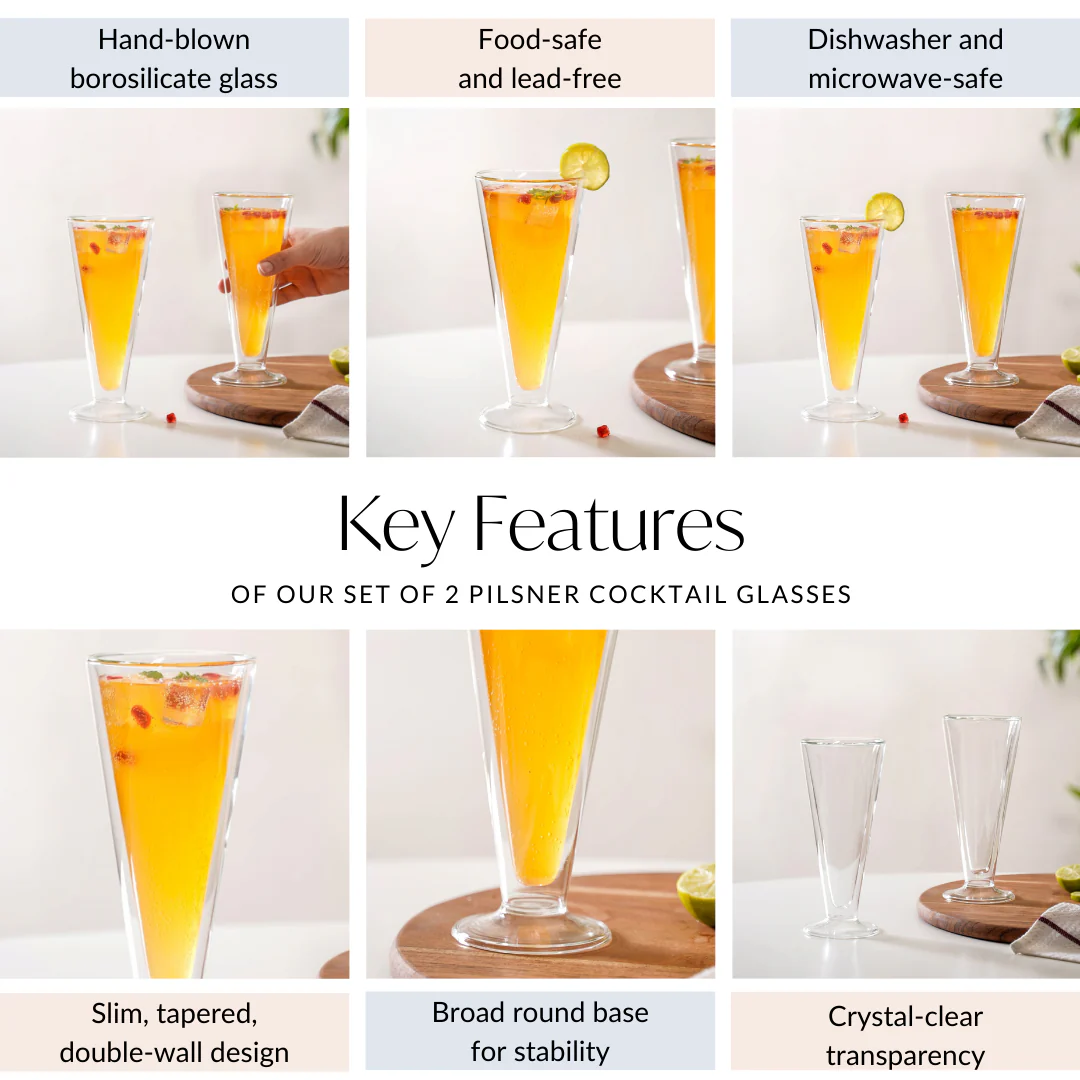Set Of 2 Tall Double Wall Cocktail Glasses 300ml - Image 5