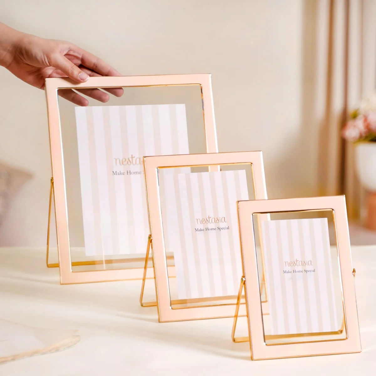 Set Of 3 Luxury Tabletop Photo Frames Peach - Image 2