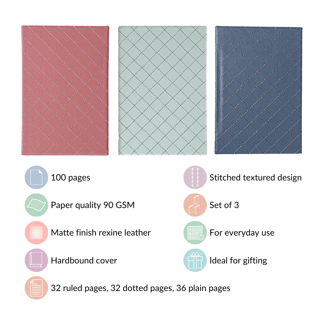 Set Of 3 Quilted Faux Leather A5 Notebooks - Image 5