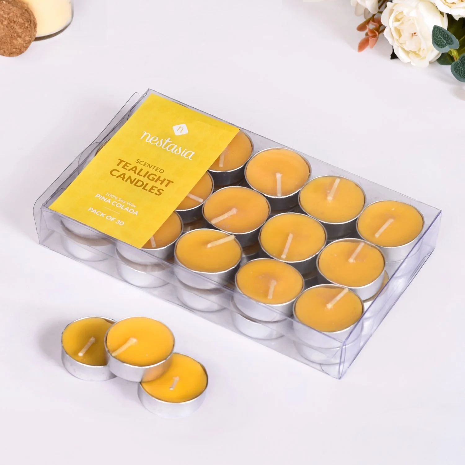 Set Of 30 Pina Colada Fragrant Tealight Candles