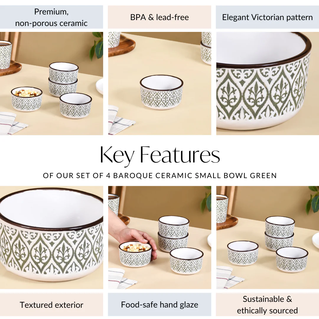 Set Of 4 Baroque Ceramic Small Bowl Green 200ml - Image 5