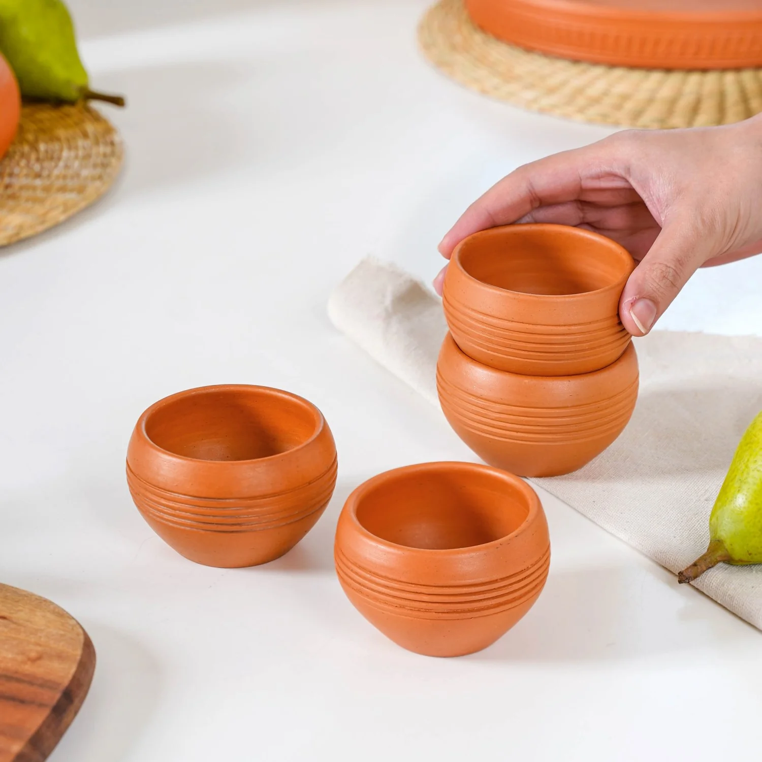 Set Of 4 Earthen Clay Terracotta Small Bowls 150ml - Image 3