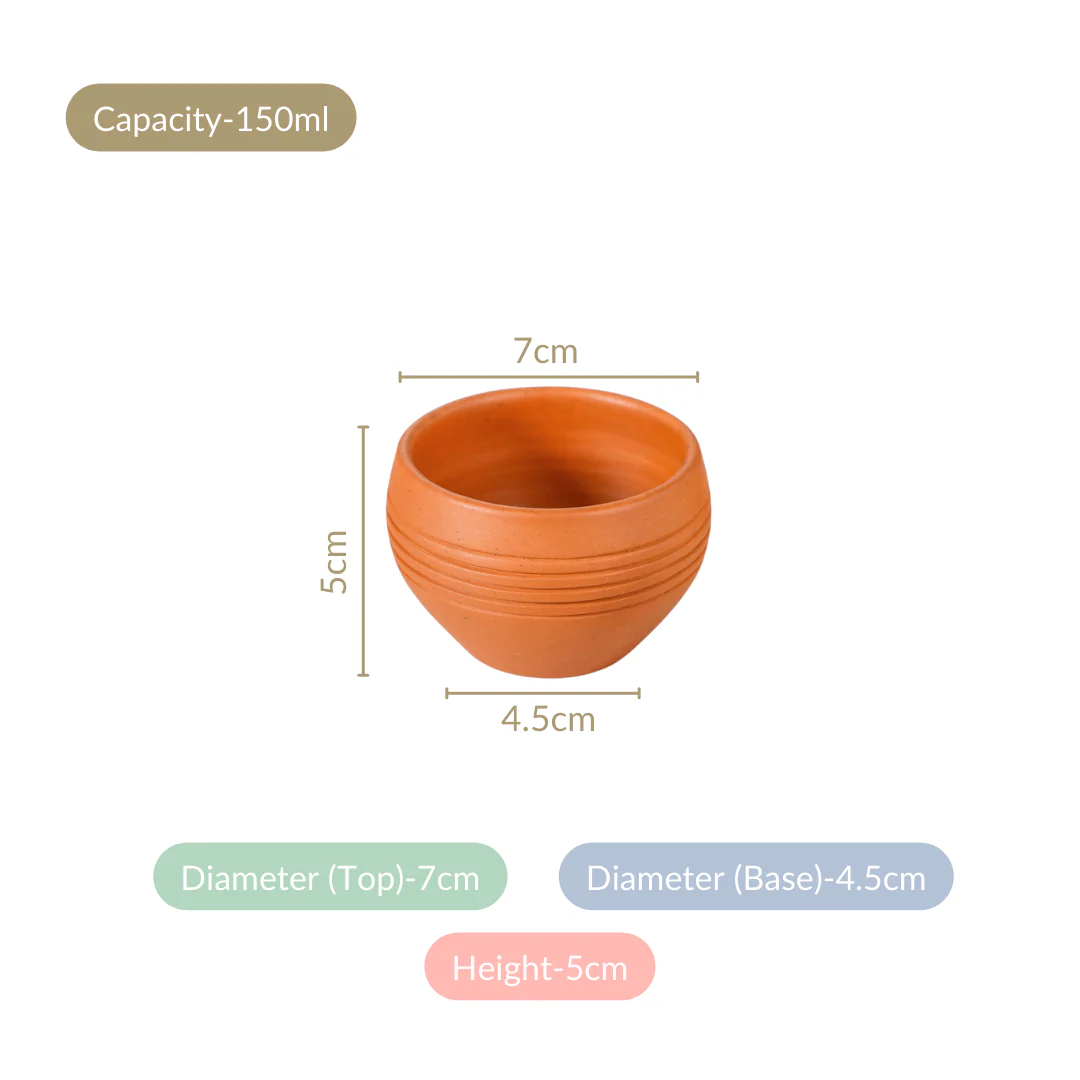 Set Of 4 Earthen Clay Terracotta Small Bowls 150ml - Image 4