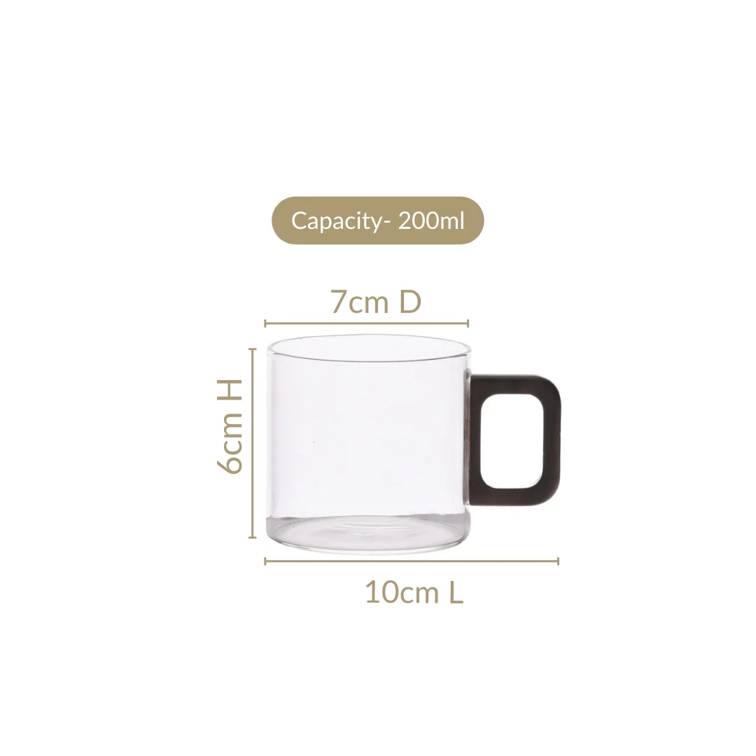 Set Of 4 Glass Tea Coffee Cups With Wooden Handle 200ml - Image 3