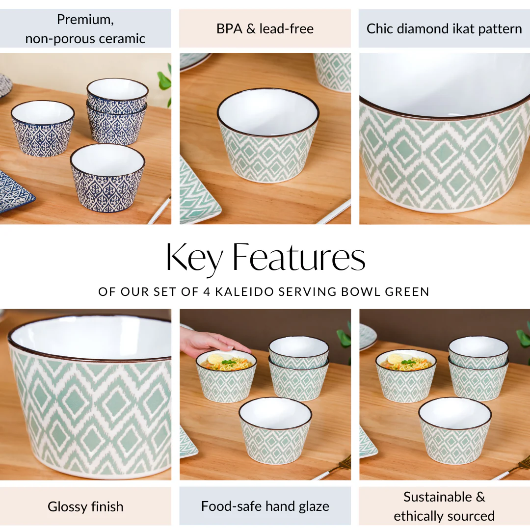 Set Of 4 Kaleido Serving Bowl Green 650ml - Image 5
