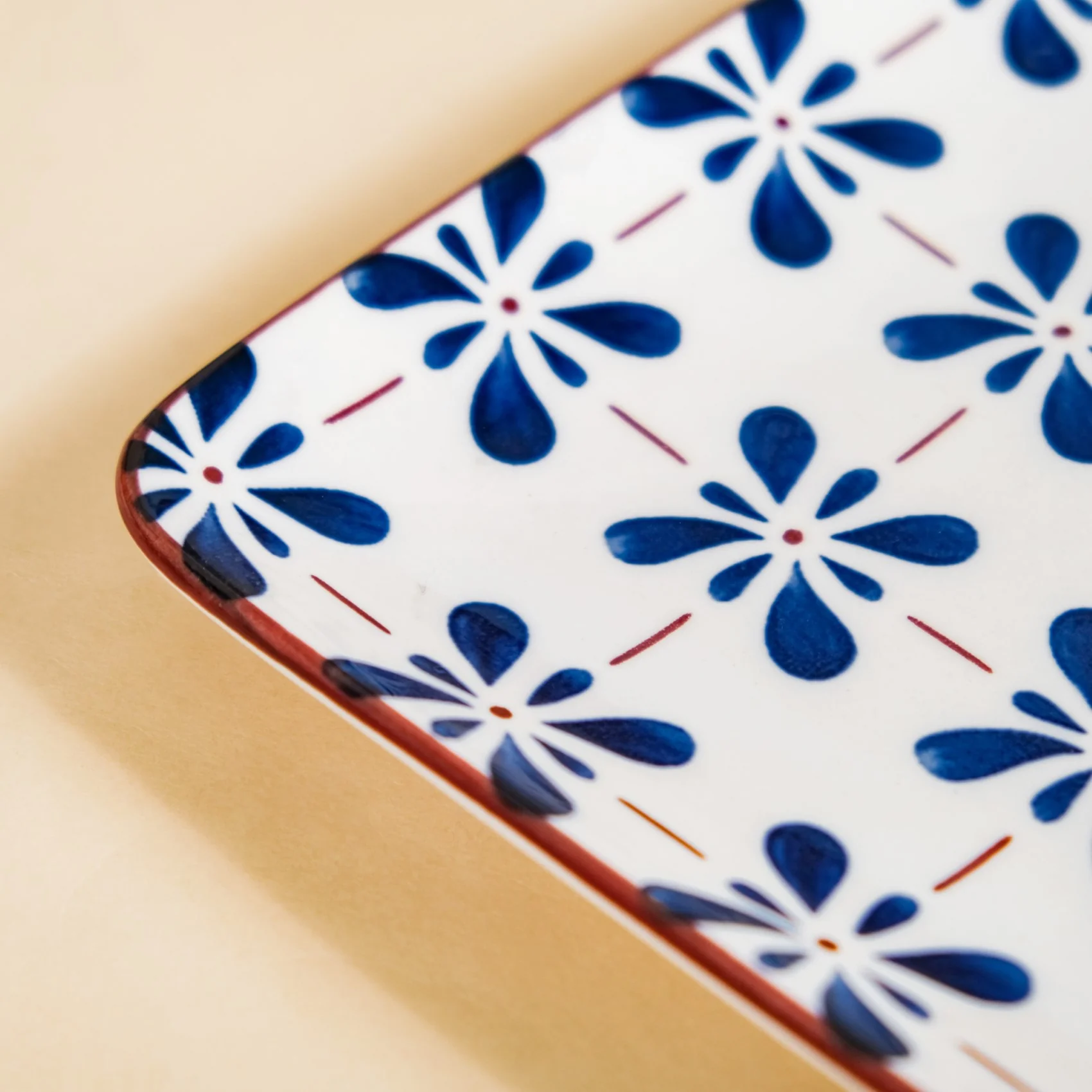 Set Of 4 Square Dinner Plates Blue Flower Design 9 Inch - Image 10