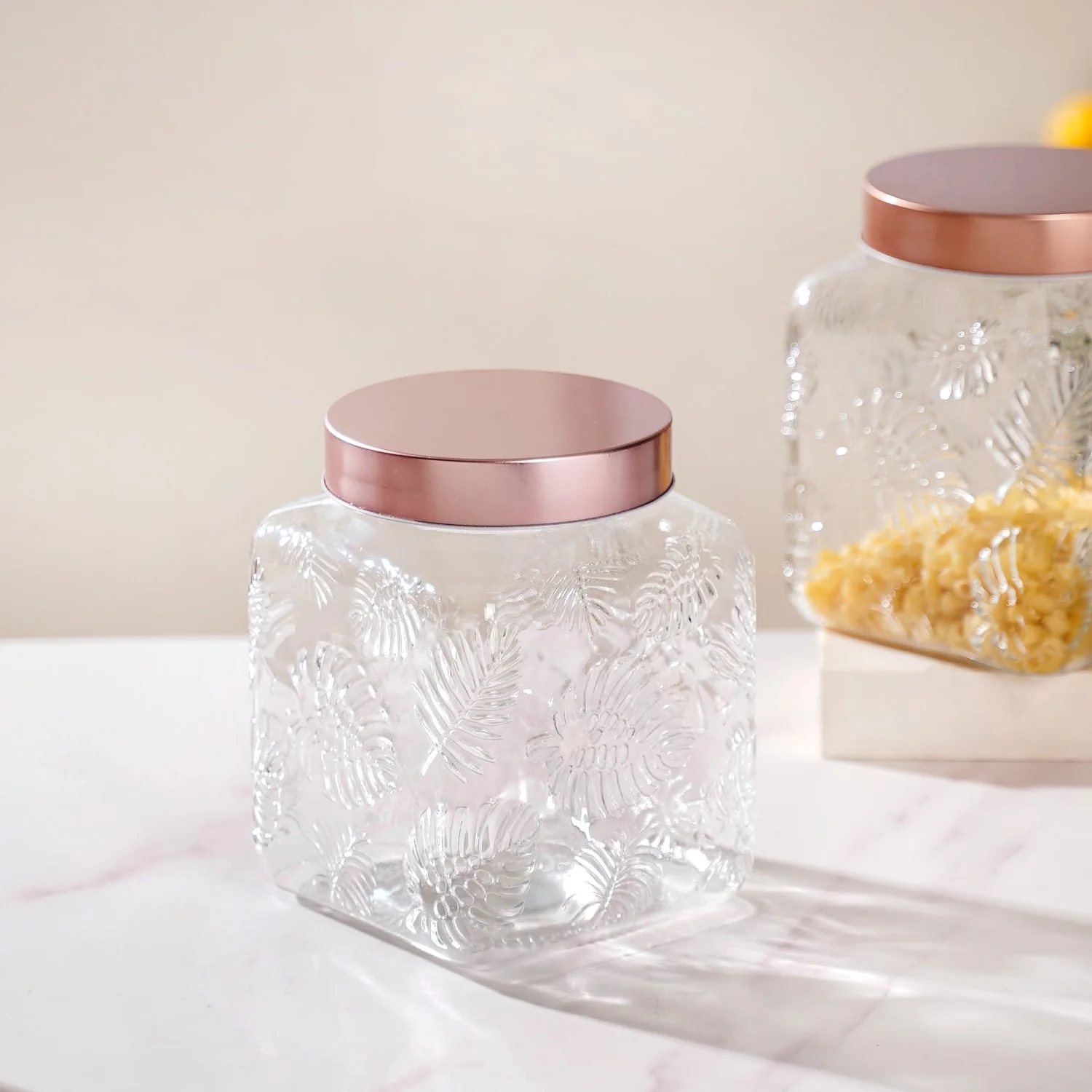 Set Of 4 Tropical Leaf Glass Airtight Jars With Lid 2 L - Image 8