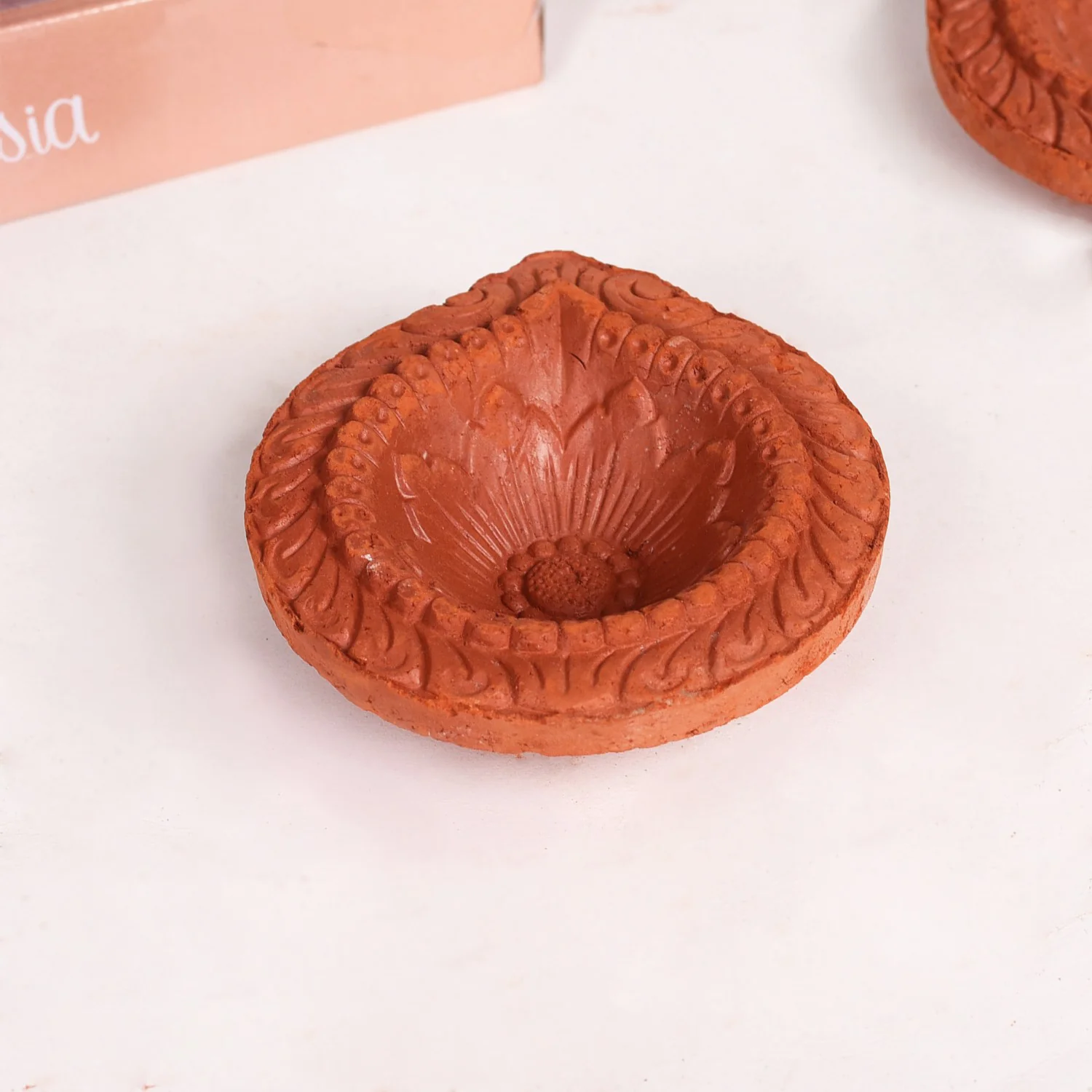 Set Of 48 Flower Motif Carved Earthen Clay Diyas - Image 8