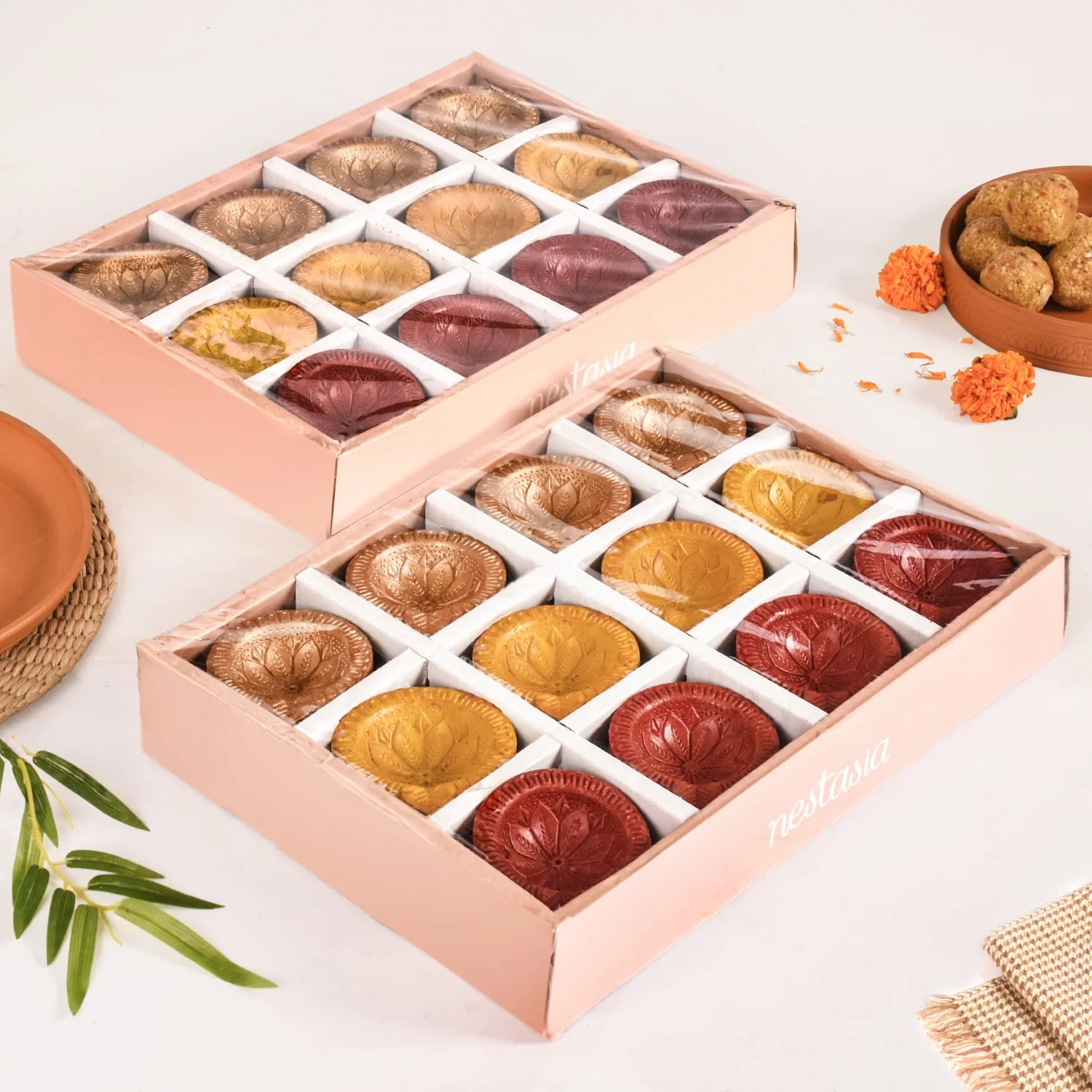 Set Of 48 Geometric Petal Terracotta Diyas - Image 6