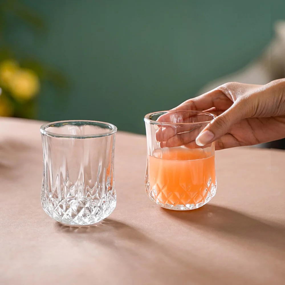 Set Of 6 Diamond Cut Glass Tumbler 200ml - Image 2