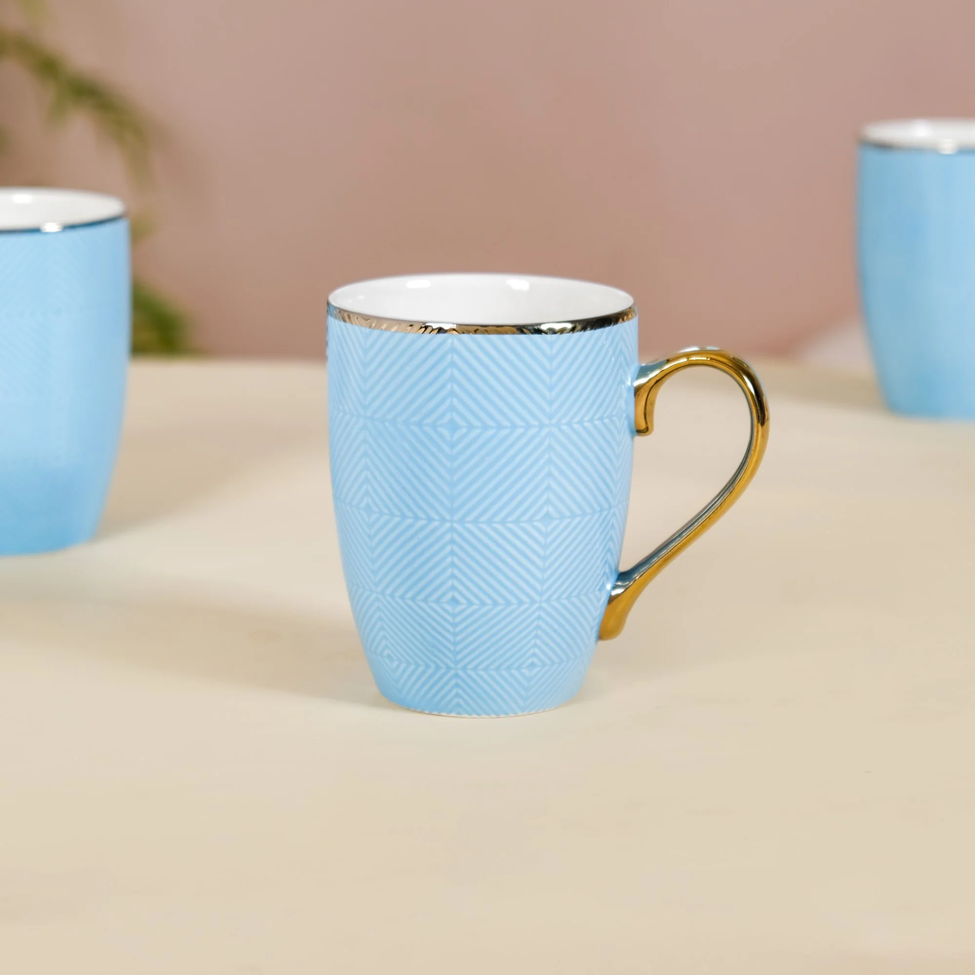 Set of 6 Embossed Blue Coffee Mug 330ml - Image 7