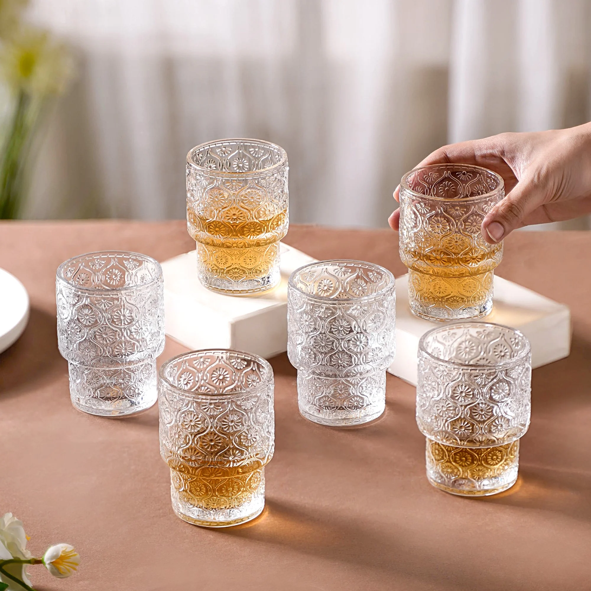Set of 6 Floral Drinking Glass Tumblers - Image 2