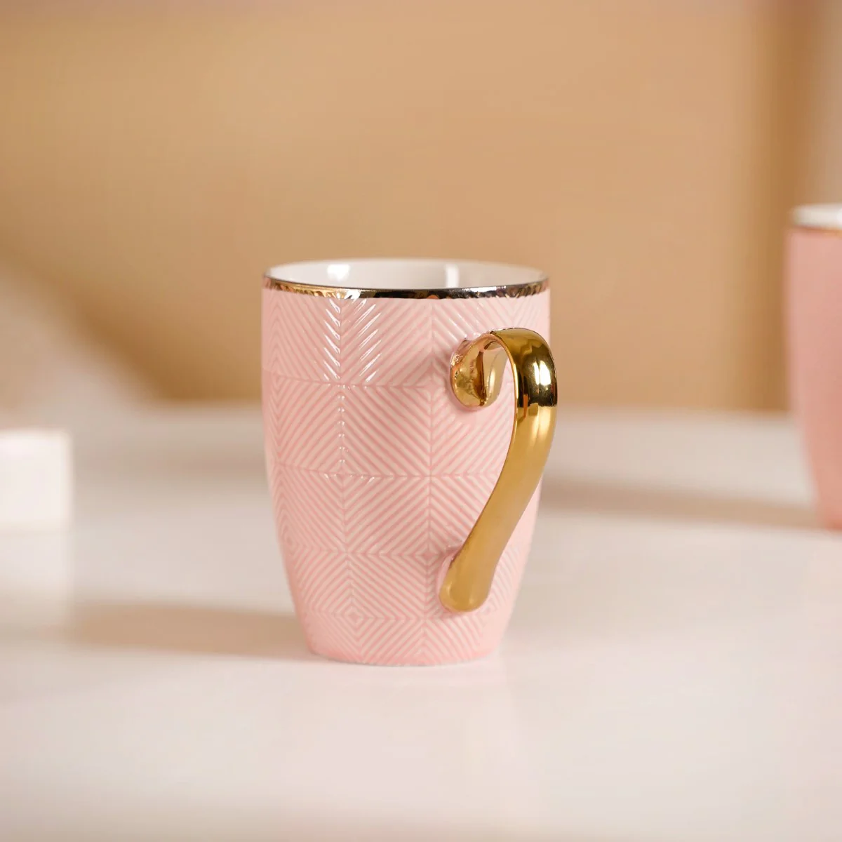 Set of 6 Pink Geometric Design Mug 330ml - Image 7