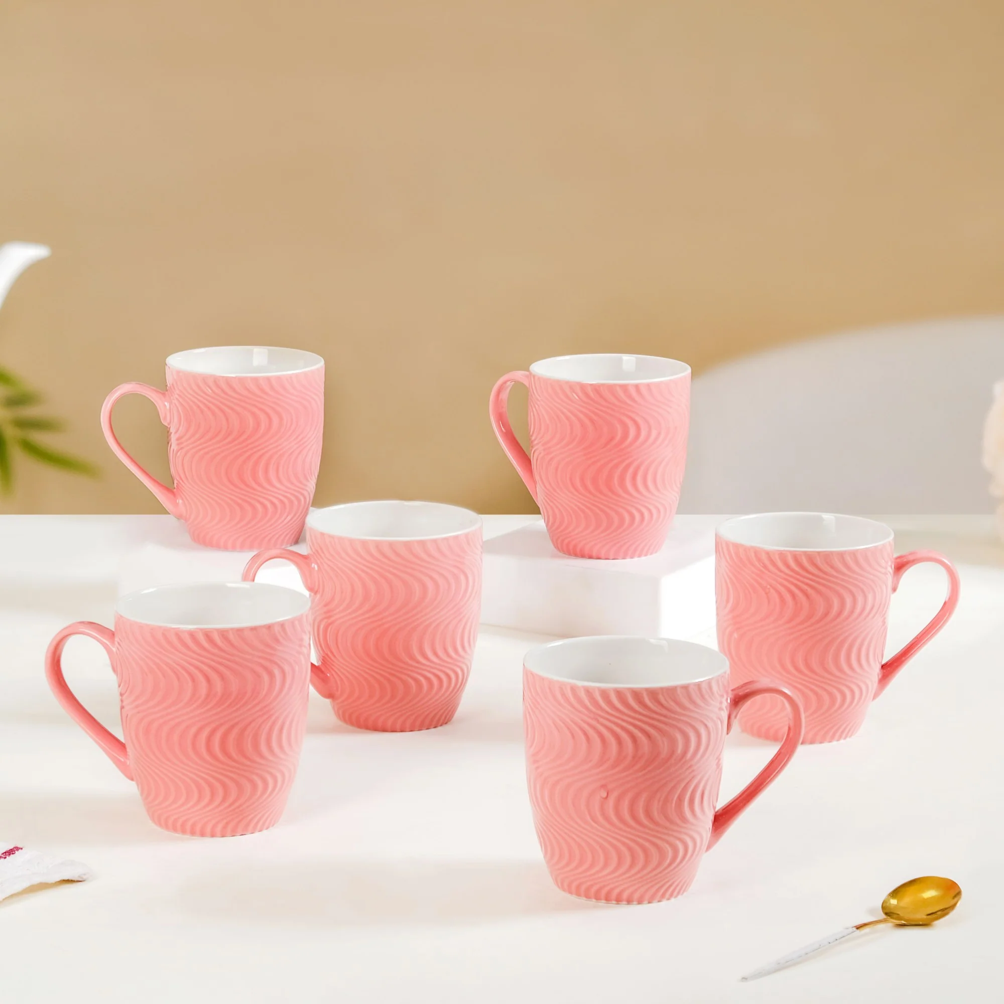 Pink Waves Texture Mug Set Of 6 230ml - Image 6