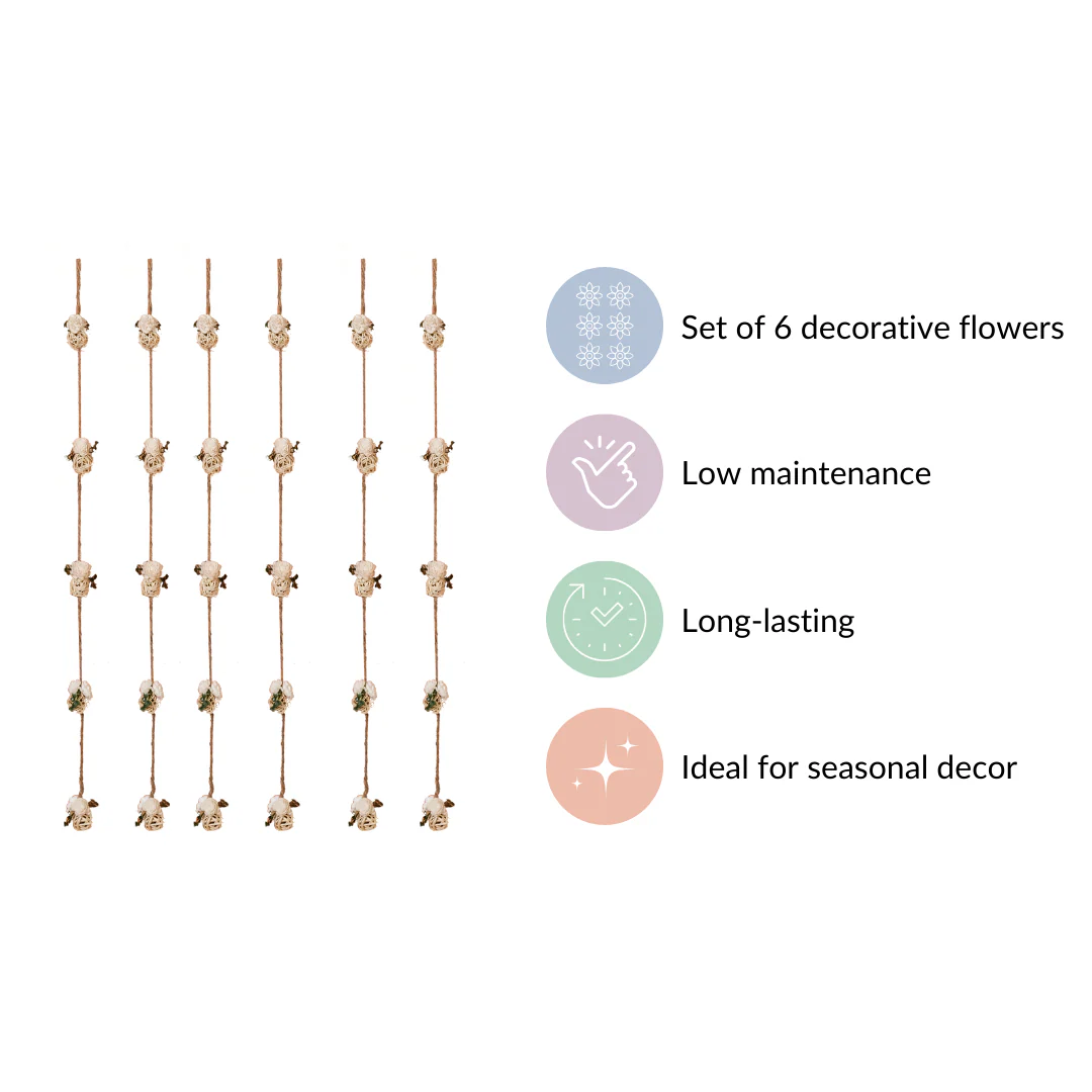 Set Of 6 Shola Flower Wall Hanging White Eco-Friendly Handmade - Image 5