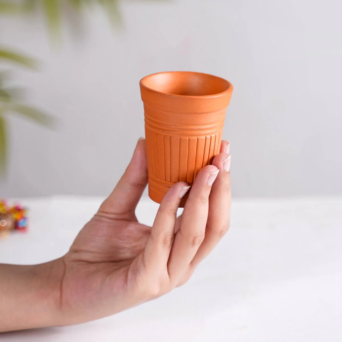 Set Of 6 Terracotta Kulhad Glasses With Cutting Chai Stand - Image 9