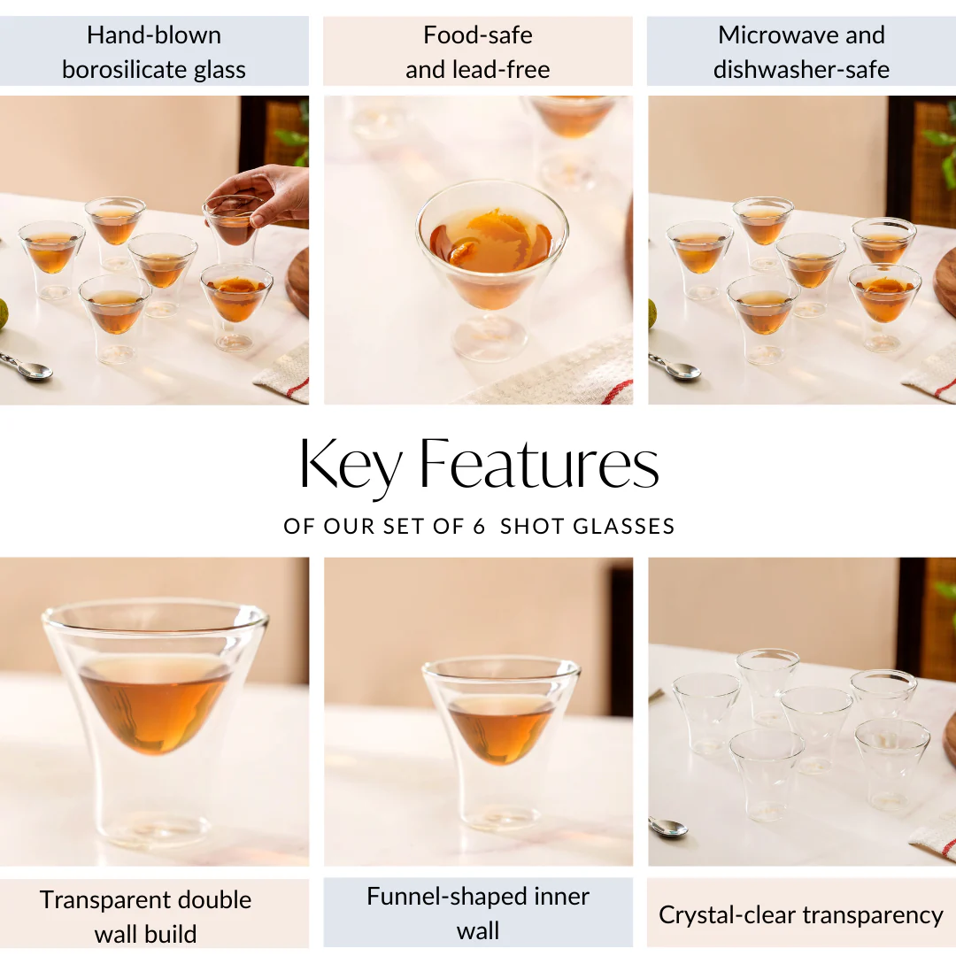 Set Of 6 Wide Top Double Wall Shot Glasses 100ml - Image 5