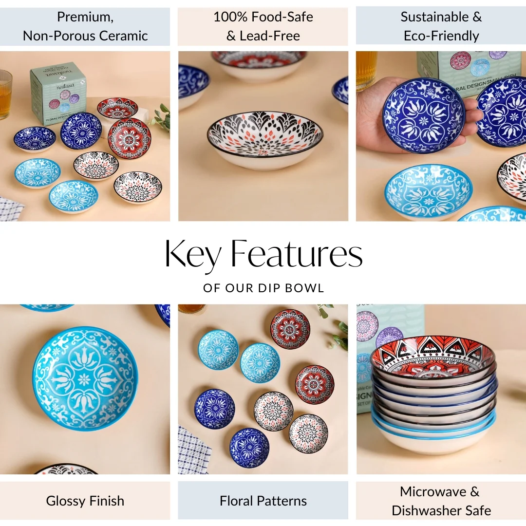 Set Of 8 Floral Mandala Small Ceramic Bowls 70ml - Image 4