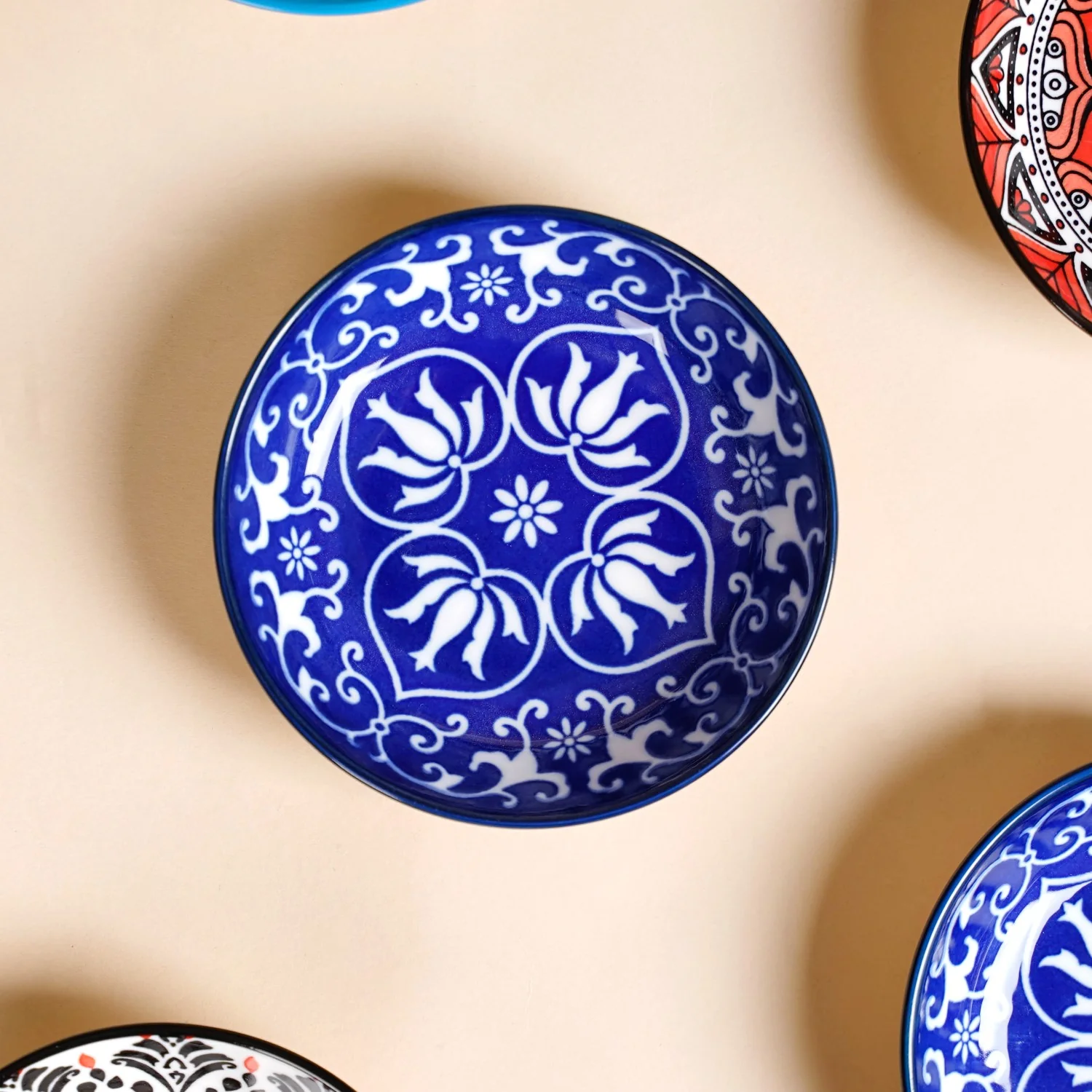 Set Of 8 Floral Mandala Small Ceramic Bowls 70ml - Image 5